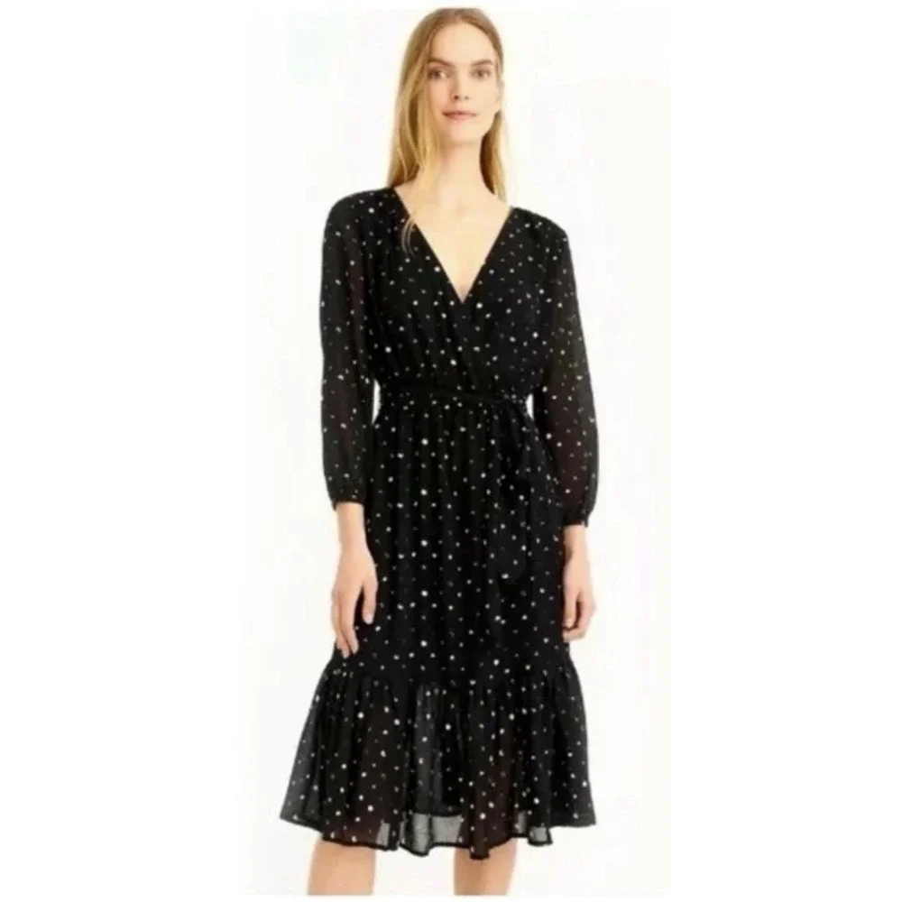 Point Sur Faux Wrap Midi Dress Crinkle‎ Chiffon Sz 2 Whimsy Goth Dark Fairy